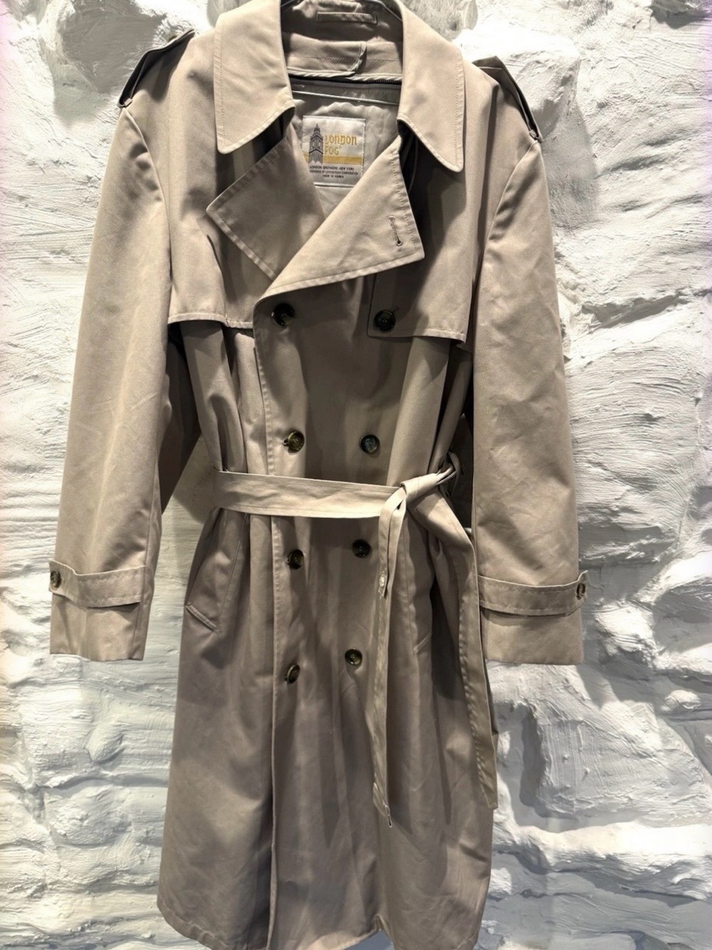 London Fog Vintage Classic Belted Trench Coat Neutral Wardrobe Staple Sz L/XL